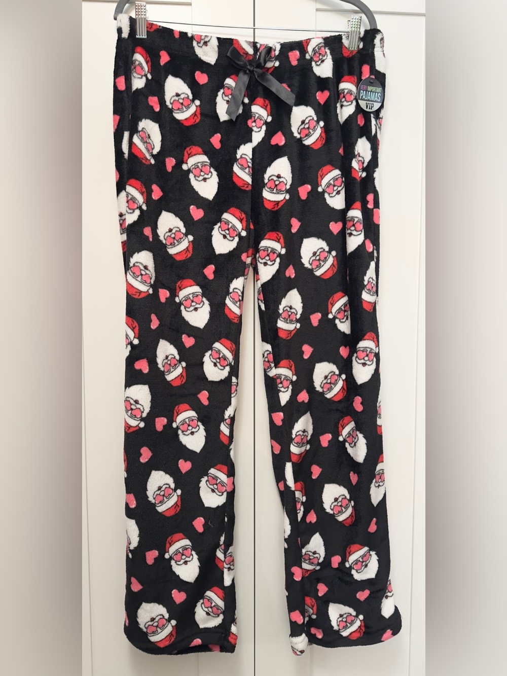 Men’s Velour Santa Print Pajama Bottoms Lounge Pants Sz LG NEW!